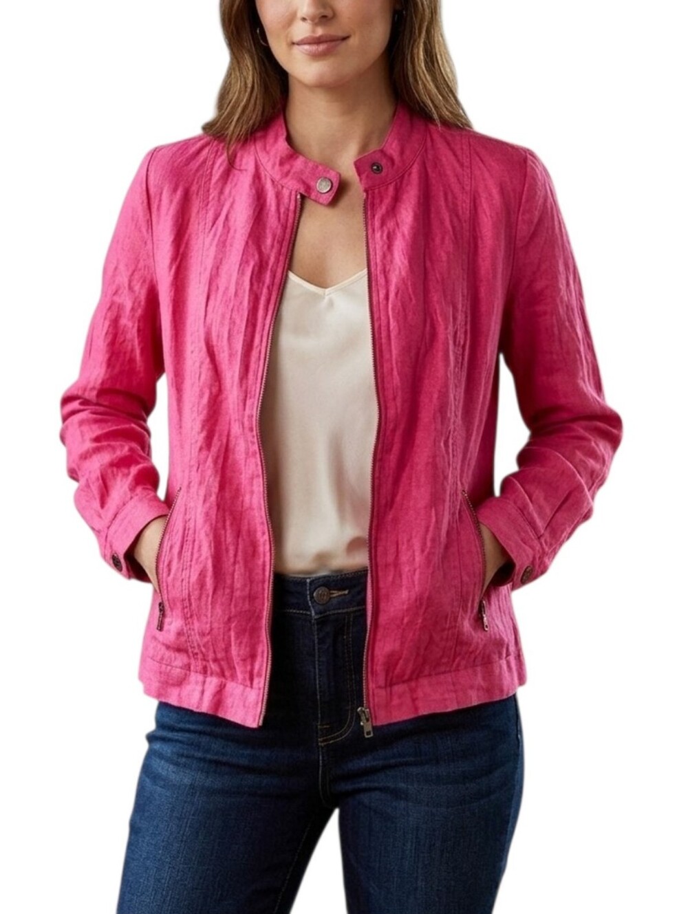 Northern Reflections Pink Faux Suede Zip-Front Crinkled Jacket Womens Size M